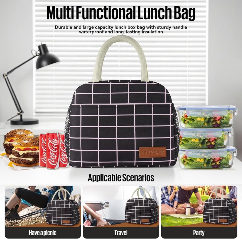 douyadady Lunch Bag Women/Men Lunch Box Women/Men (Black+Pink Blocks) - Image 3